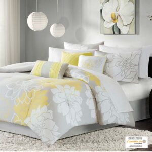 Lola Printed Cotton Sateen Comforter Set in Taupe Grey/Yellow From Madison Park