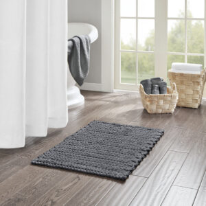 Lasso 100% Cotton Chenille Chain Stitch Rug in Charcoal From Madison Park