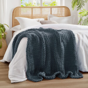 Chunky Double Knit Hand Made Chunky Double Knit Throw Blanket in Indigo From Madison Park