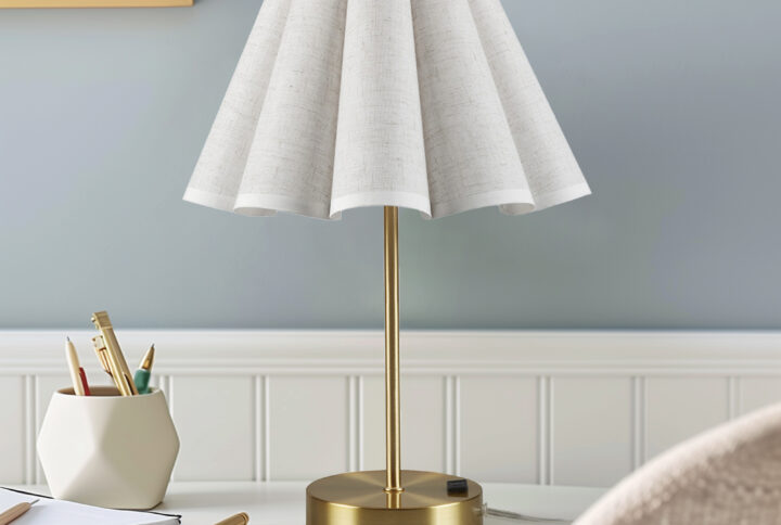 Chique Tap-Control and Dimmable Accent Table Lamp with Power Outlet in Gold From 510 Design