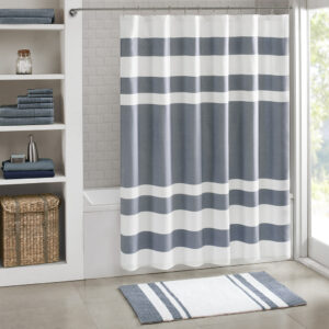 Spa Waffle Shower Curtain with 3M Treatment in Dark Blue From Madison Park