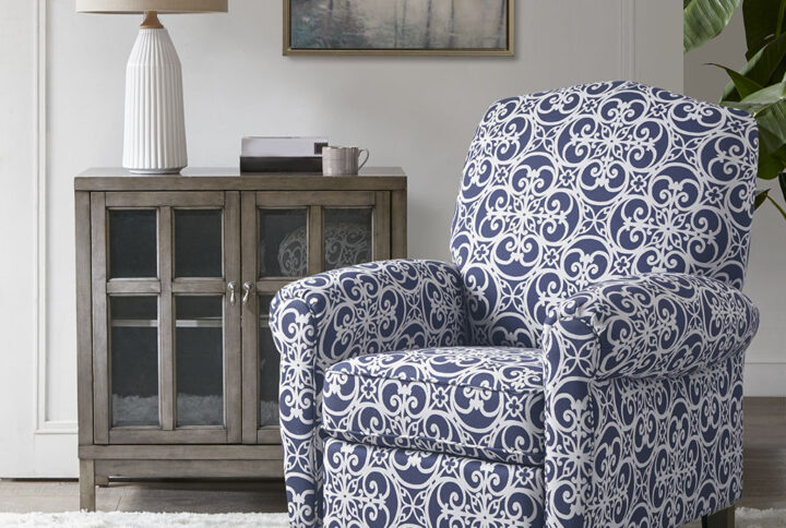 Kirby Push Back Recliner in Navy Multi From Madison Park