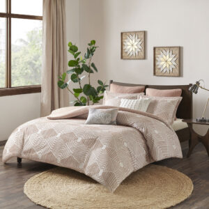 Ellipse Cotton Jacquard Duvet Cover Set in Blush From INK+IVY