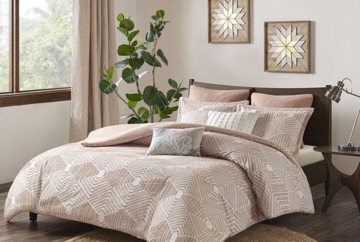 Ellipse Cotton Jacquard Duvet Cover Set in Blush From INK+IVY