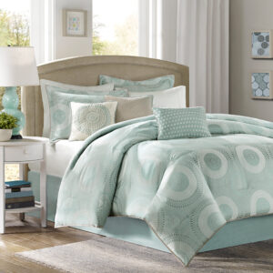 Baxter 7 Piece Jaquard Comforter Set in Seafoam/Sage From Madison Park