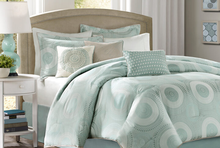 Baxter 7 Piece Jaquard Comforter Set in Seafoam/Sage From Madison Park