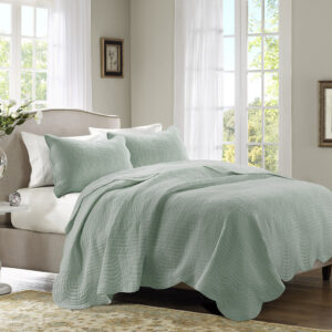 Tuscany 3 Piece Reversible Scalloped Edge Quilt Set in Seafoam From Madison Park