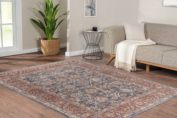 Faith Persian Bordered Traditional Woven Area Rug in Blue/Red From Madison Park