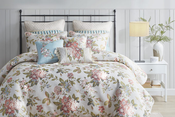 Carolyn 9 Piece Floral Jacquard Comforter Set in Ivory From Madison Park Signature