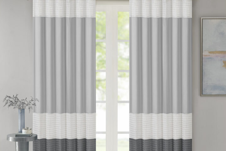 Amherst Polyoni Pintuck Curtain Panel in Grey From Madison Park