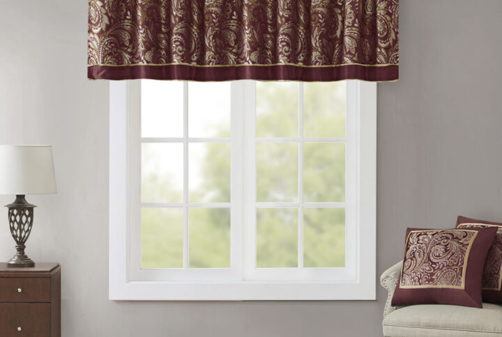 Aubrey Jacquard Window Valance in Burgundy From Madison Park