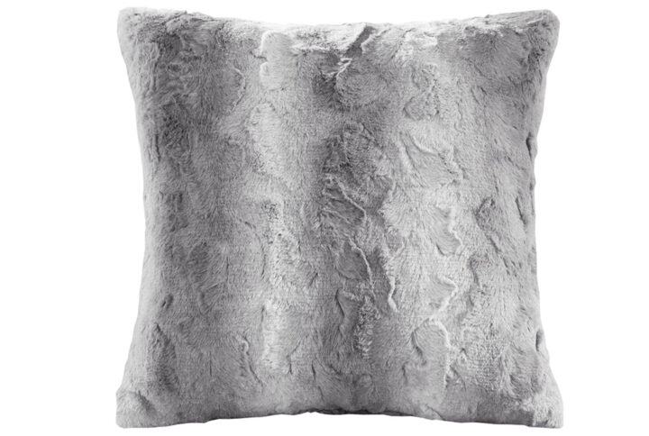 Zuri Faux Fur Square Pillow in Grey From Madison Park