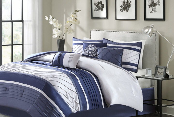 Blaire 7 Piece Comforter Set in Navy From Madison Park