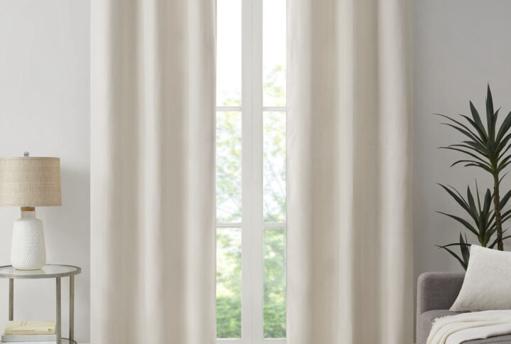 Galen Basketweave Room Darkening Curtain Panel Pair in Ivory From Madison Park