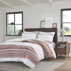 Mila 3 Piece Cotton Comforter Set with Chenille Tufting in Auburn From INK+IVY