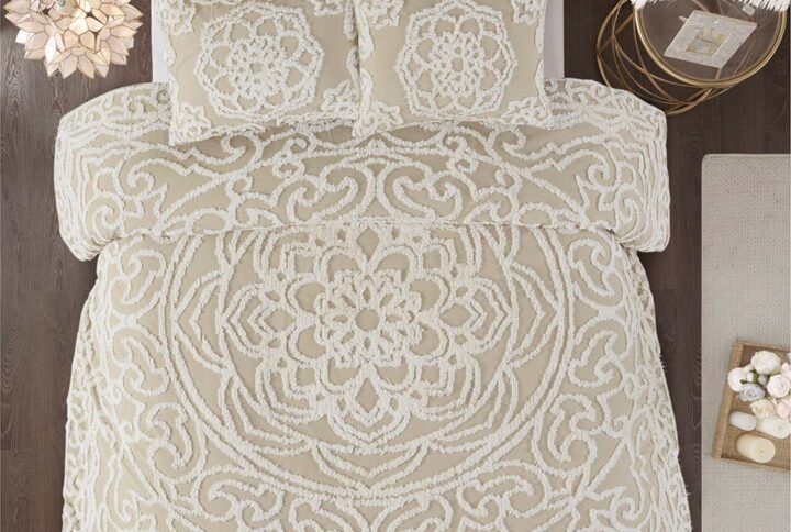 Laetitia 3 piece Tufted Cotton duvet cover set in Taupe From Madison Park