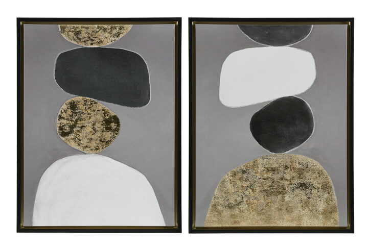 Neutral Stones Figural 2-piece Framed Canvas Wall Art Set in Black From INK+IVY