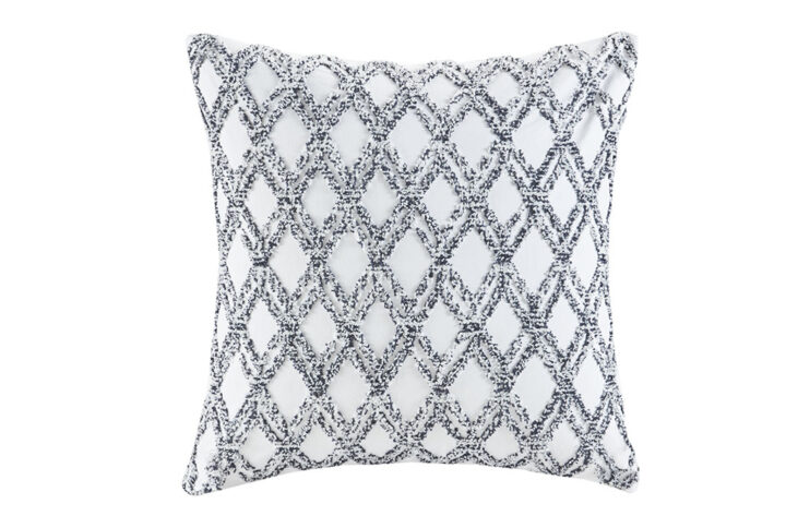 Riko Cotton Embroidered Square Pillow in Navy From INK+IVY