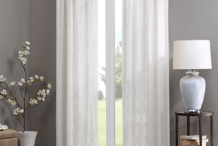 Irina Diamond Sheer Window Curtain Panel in White From Madison Park