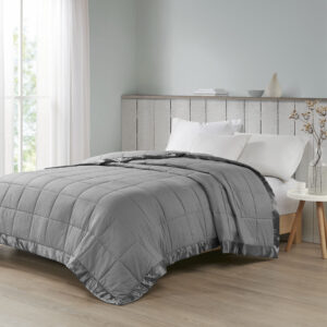 Cambria Oversized Down Alternative Blanket with Satin Trim in Charcoal From Madison Park