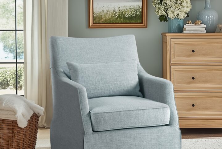 London Skirted Swivel Chair in Light Blue From Martha Stewart