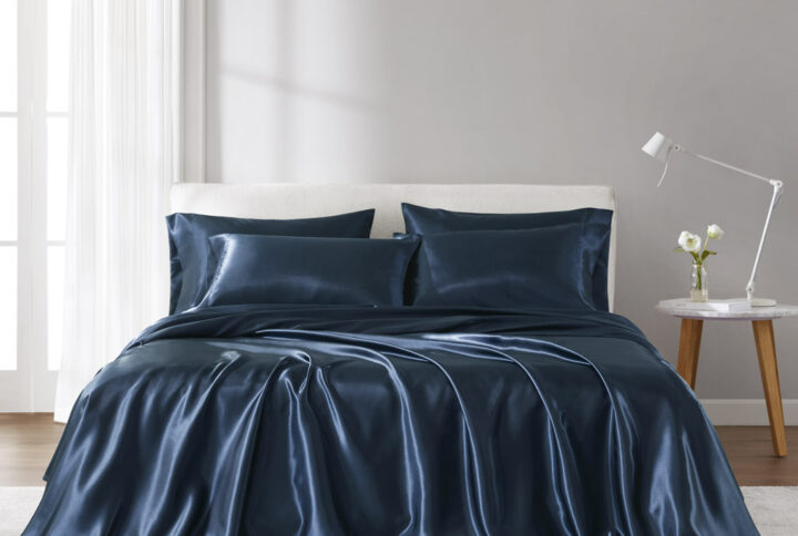 Satin Luxury Sheet Set in Midnight Blue From Madison Park Essentials