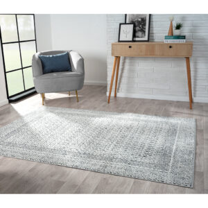 Kenzie Moroccan Bordered Global Woven Area Rug in Grey/Cream From Madison Park