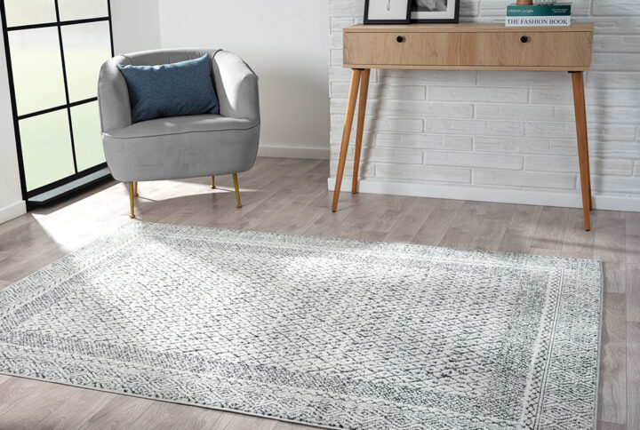 Kenzie Moroccan Bordered Global Woven Area Rug in Grey/Cream From Madison Park