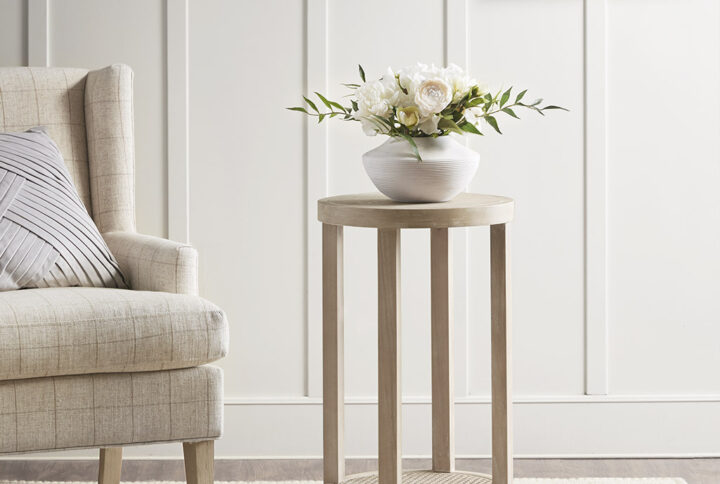 Harley Round Accent Table in Reclaimed Wheat From Martha Stewart