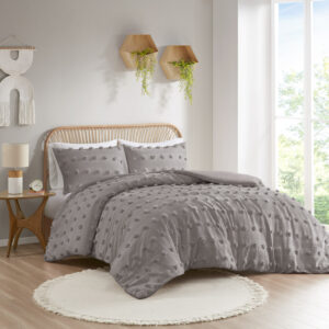 Lucy Clip Jacquard Duvet Cover Set in Grey From Intelligent Design