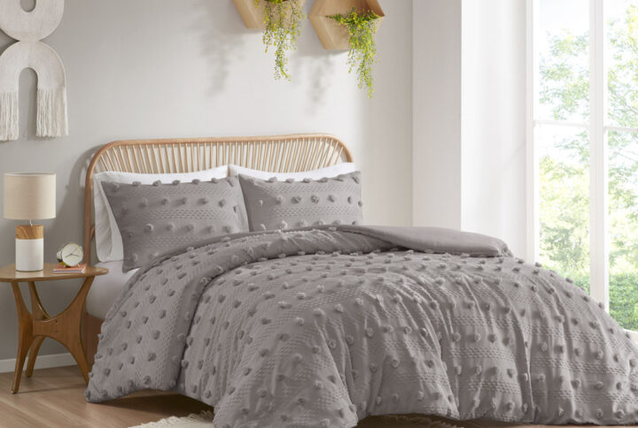 Lucy Clip Jacquard Duvet Cover Set in Grey From Intelligent Design