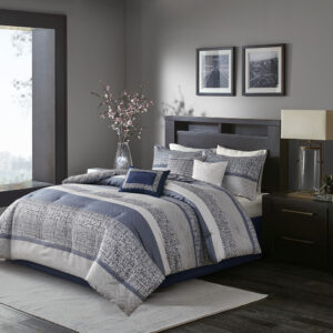 Rhapsody 7 Piece Jacquard Comforter Set in Navy From Madison Park