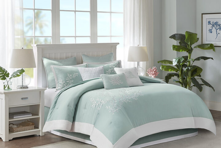 Coastline Oversized Cotton Jacquard Comforter Set in Aqua From Harbor House