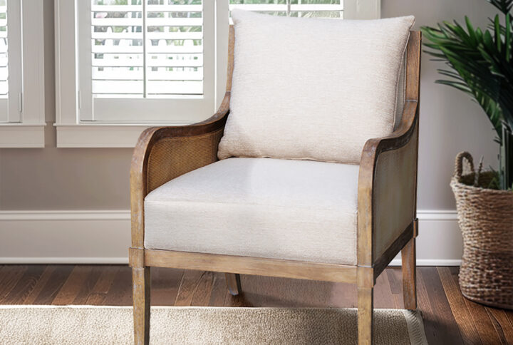 Morgan Cane Accent Chair with Removable Back Cushion in Reclaimed Natural From Martha Stewart