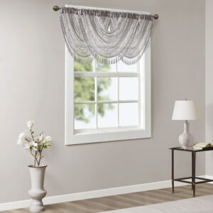 Irina Diamond Sheer Embroidered Waterfall Valance in Grey From Madison Park