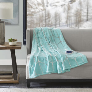 Raina Heated Metallic Print Throw in Aqua From True North by Sleep Philosophy