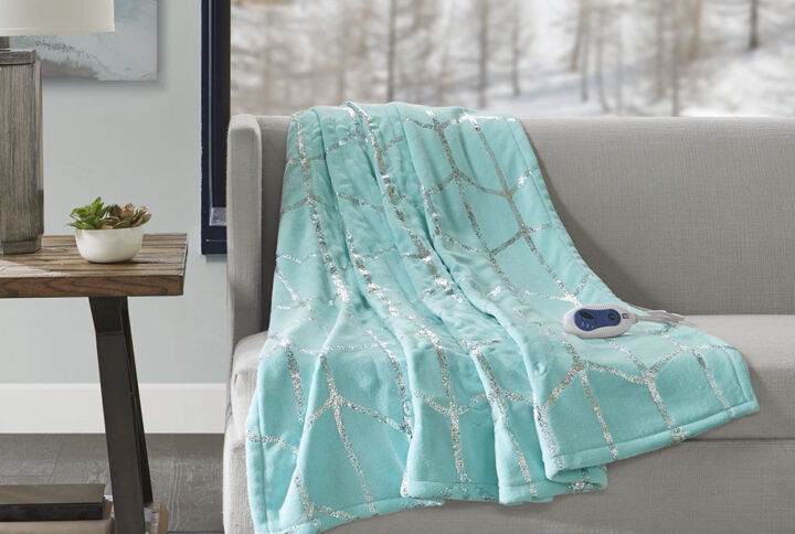 Raina Heated Metallic Print Throw in Aqua From True North by Sleep Philosophy