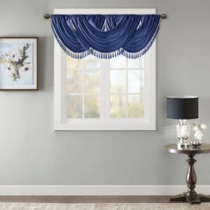 Elena Faux Silk Waterfall Embellished Valance in Navy From Madison Park