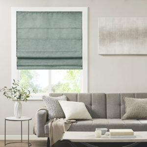 Como Printed Faux Silk Room Darkening Cordless Roman Shade in Green From Madison Park