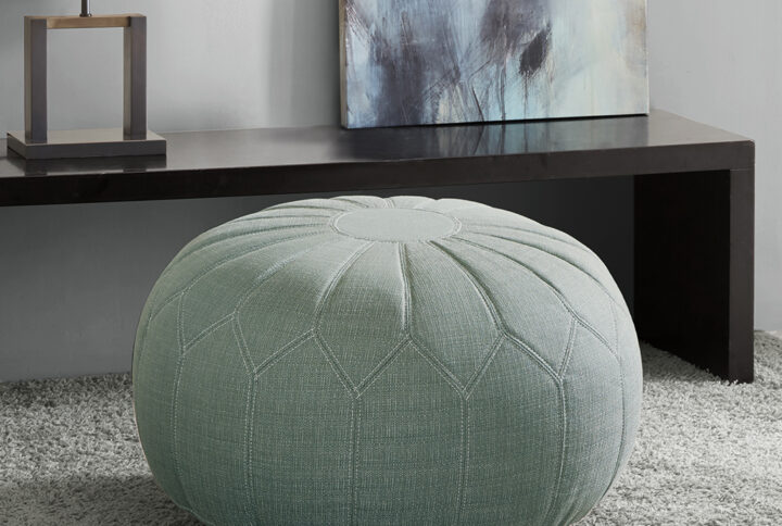 Kelsey Round Pouf Ottoman in Seafoam From Madison Park