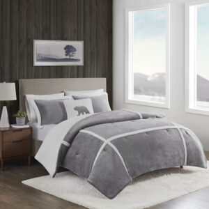 Orlen Plush to Sherpa Comforter Set in Grey From Woolrich