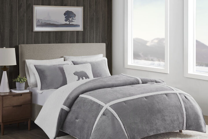 Orlen Plush to Sherpa Comforter Set in Grey From Woolrich