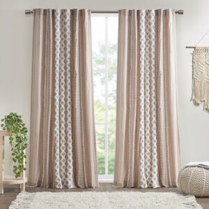 Imani Cotton Printed Curtain Panel with Chenille Stripe and Lining in Blush From INK+IVY