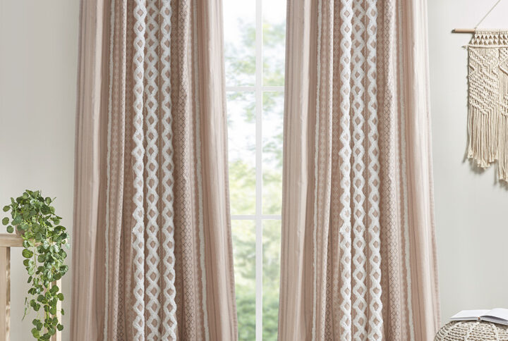 Imani Cotton Printed Curtain Panel with Chenille Stripe and Lining in Blush From INK+IVY