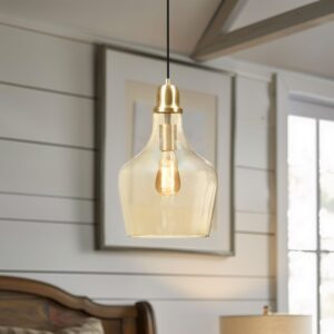 Auburn Auburn Bell Shaped Hanging Glass Pendant Light in Gold/Amber From INK+IVY