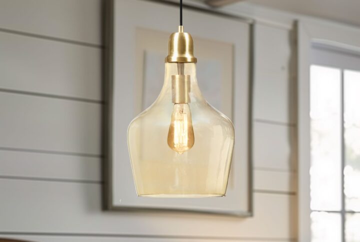 Auburn Auburn Bell Shaped Hanging Glass Pendant Light in Gold/Amber From INK+IVY