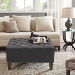 Lindsey Tufted Square Cocktail Ottoman in Charcoal From Madison Park