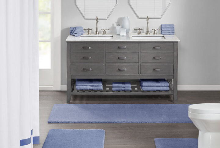 Marshmallow Bath Rug in Blue From Madison Park Signature