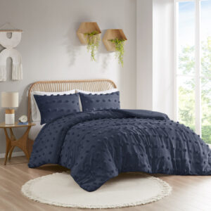 Lucy Clip Jacquard Comforter Set in Navy From Intelligent Design