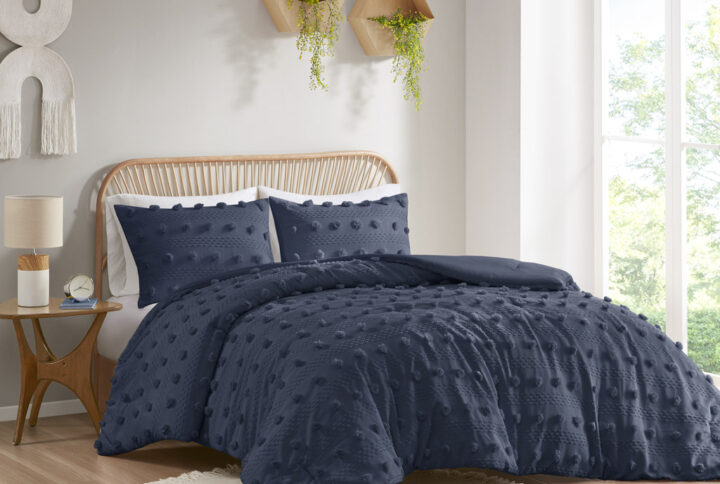 Lucy Clip Jacquard Comforter Set in Navy From Intelligent Design